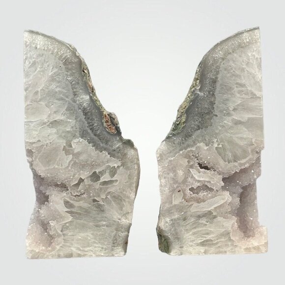 Agate Bookends, Druzy Purple Geode Center, Violet, White Layers, Gray Tones (DC) - Picture 9 of 10